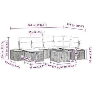 Sada zahradních pohovek 7 pcs Béžová 55 x 62 x 69 cm Poly ratan - obrázek 15