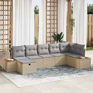 Vrtna sedežna garnitura z blazino 7 pcs Bež Poly ratan