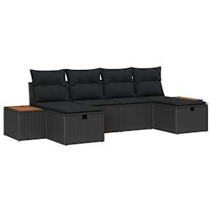 Sada zahradních pohovek 6 pcs Černá 55 x 62 x 69 cm Poly ratan - obrázek 4