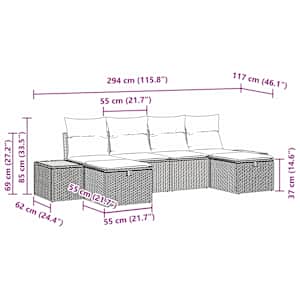 Sada zahradních pohovek s polštářem 6 pcs Béžová Poly ratan - obrázek 12