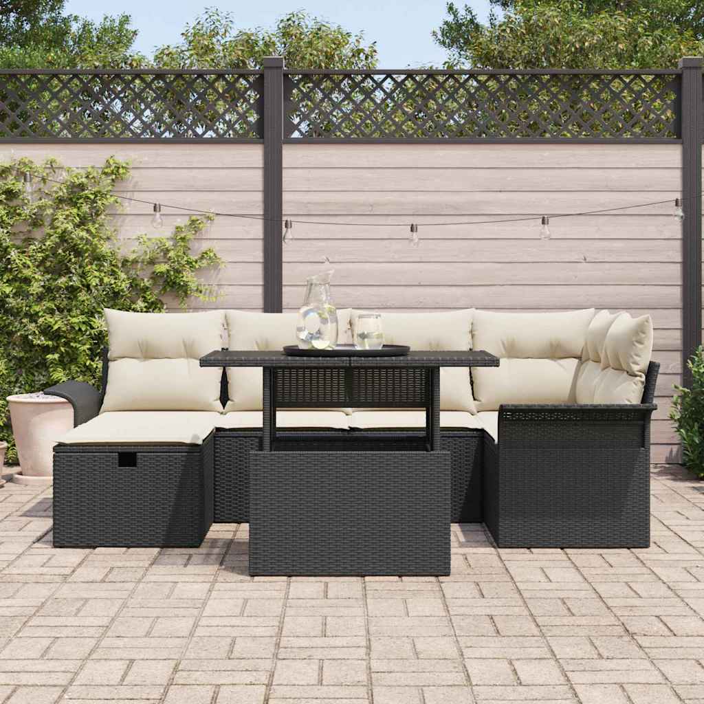vidaXL 7-delige tuinbank set met kussens zwart poly rattan