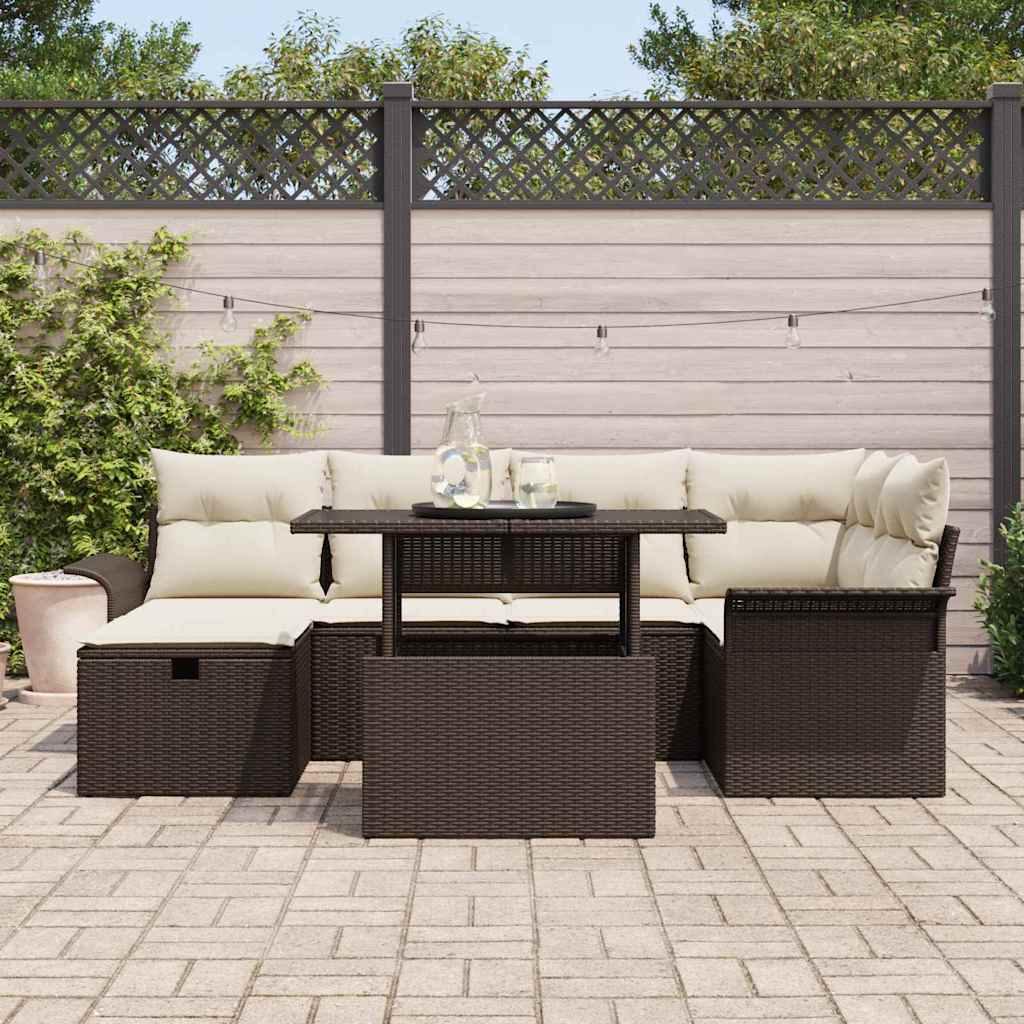 vidaXL 7-delige tuinset met kussens in bruin poly riet