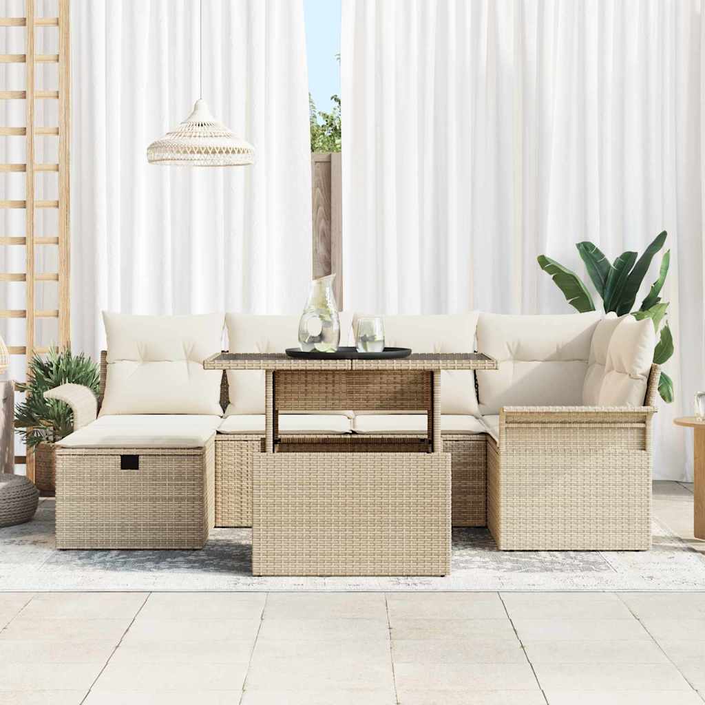 vidaXL 7-delige tuinsofa set met kussens in beige poly rattan