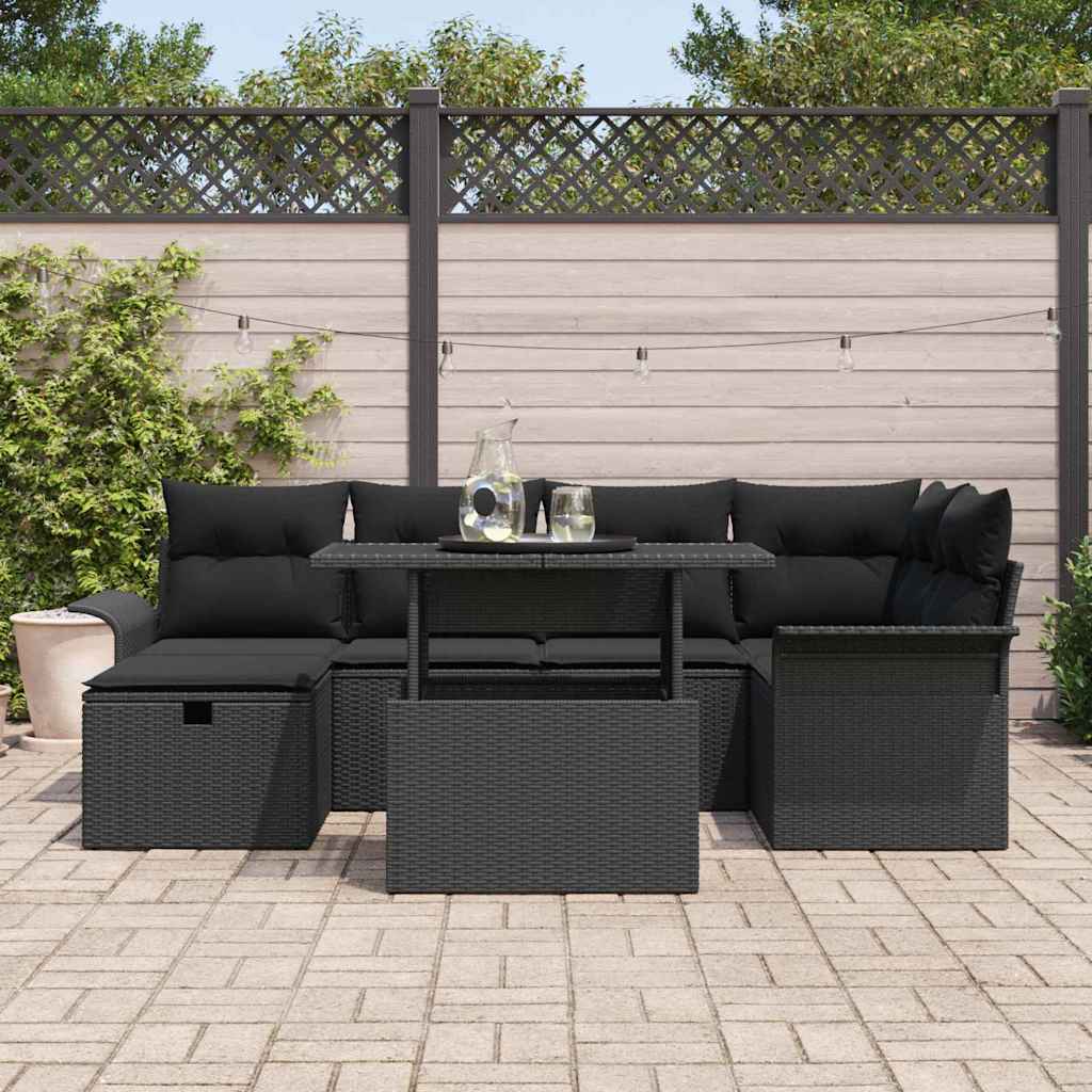 vidaXL 7-delige tuinsofaset met kussens zwart poly rattan