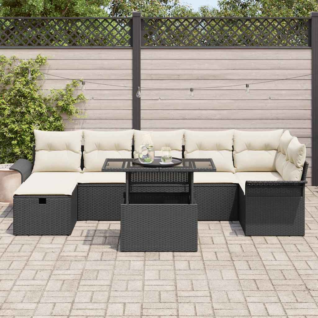 vidaXL 8-delige Ligbed Set met Kussens Zwart Poly Rattan