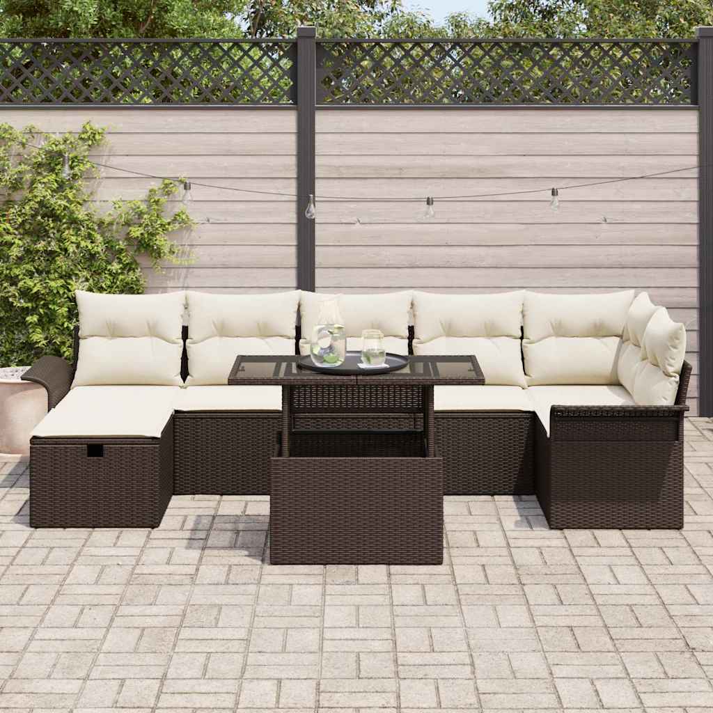vidaXL 8-delige tuinset met kussens - bruin poly riet