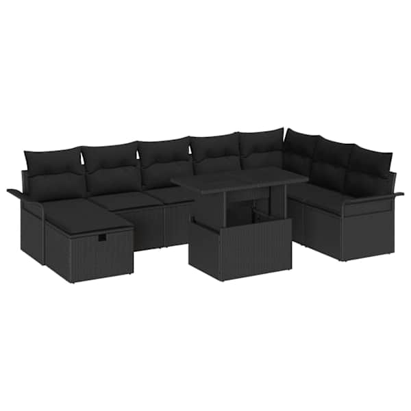 vidaXL Aia Diivanikomplekt 9 tk Must pol&uuml;rotang