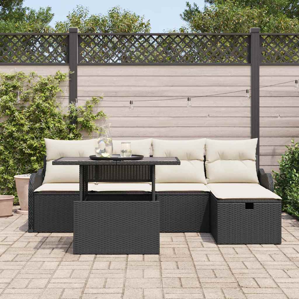 vidaXL 6-delige Tuinbankenset met kussens poly rattan zwart