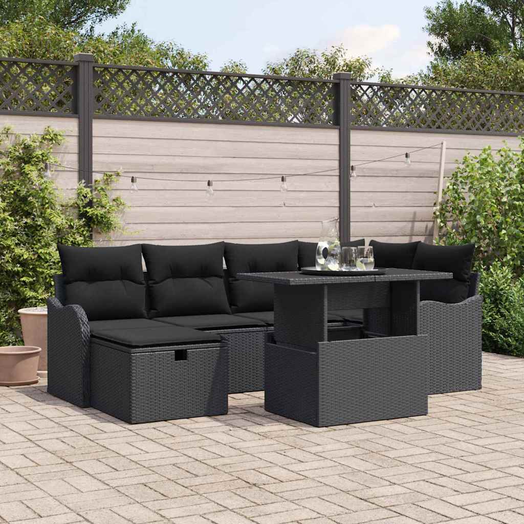7-osaline aia diivanikomplekt padjadega must polü rattan, vidaXL 2-kohaline aia diivan salvestuse ja padjadega must polü rattan