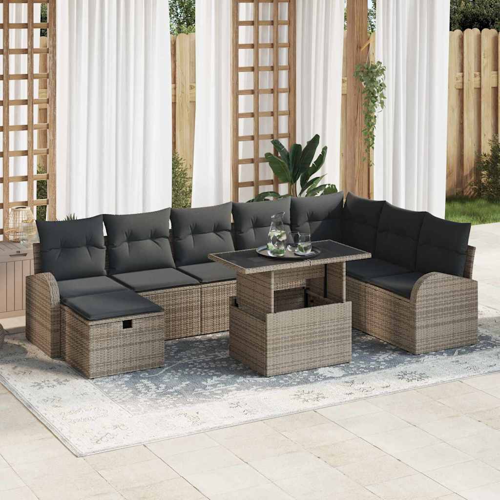 9-osaline aiadiivanite komplekt patjadega hall polü rattan