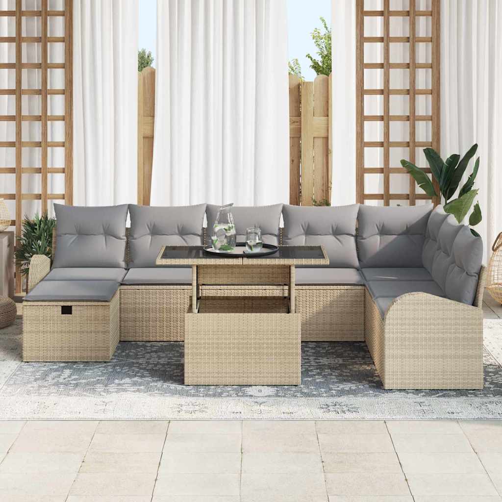 vidaXL 9-delige tuinsofa set met kussens in beige poly rattan