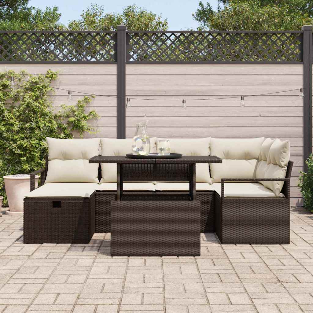 vidaXL 7-delige tuinset met kussens in bruin poly rattan