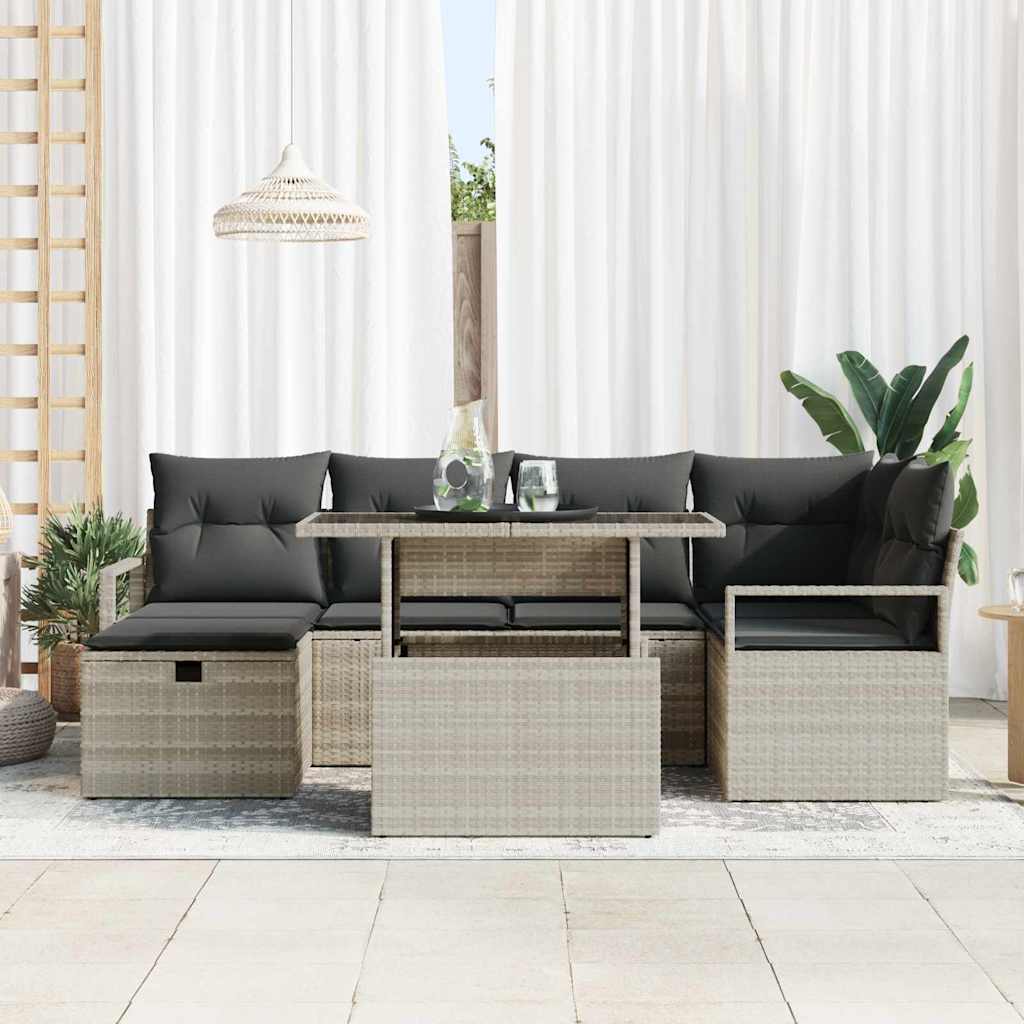 vidaXL 7-delige tuinsofa set met kussens in lichtgrijs poly rattan