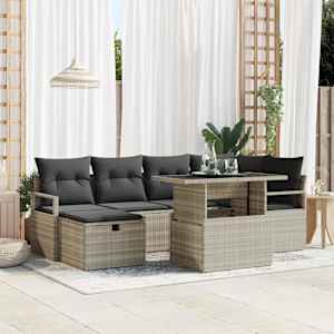 Vrtna sedežna garnitura z blazino 7 pcs Svetlo siva Poly ratan