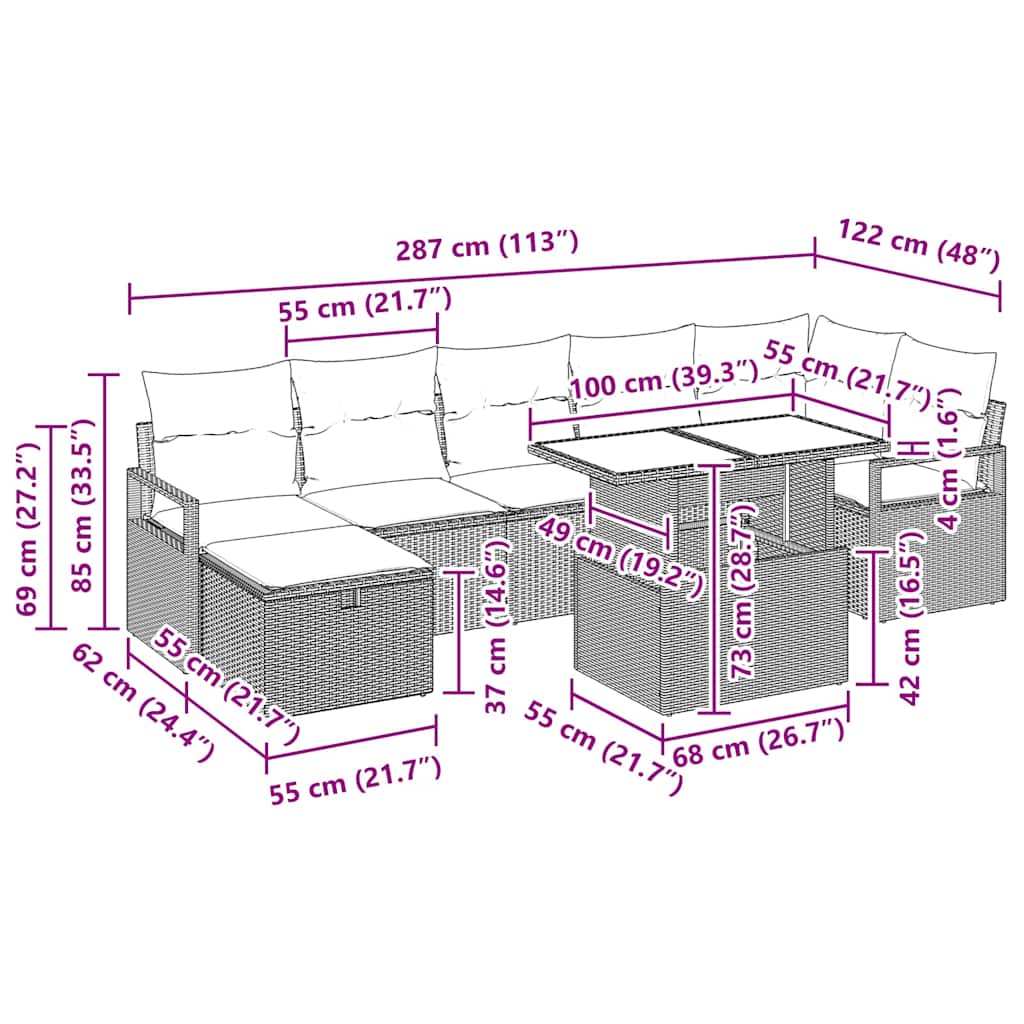 Sada zahradních pohovek s polštářem 8 pcs Béžová Poly ratan - obrázek 17