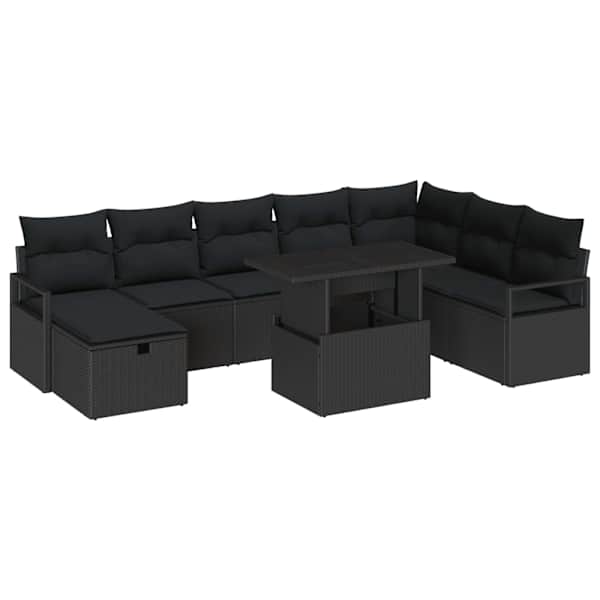 vidaXL Aia Diivanikomplekt 9 tk Must pol&uuml;rotang