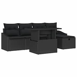 Sada zahradních pohovek s polštářem 6 pcs Černá polyratan - obrázek 2