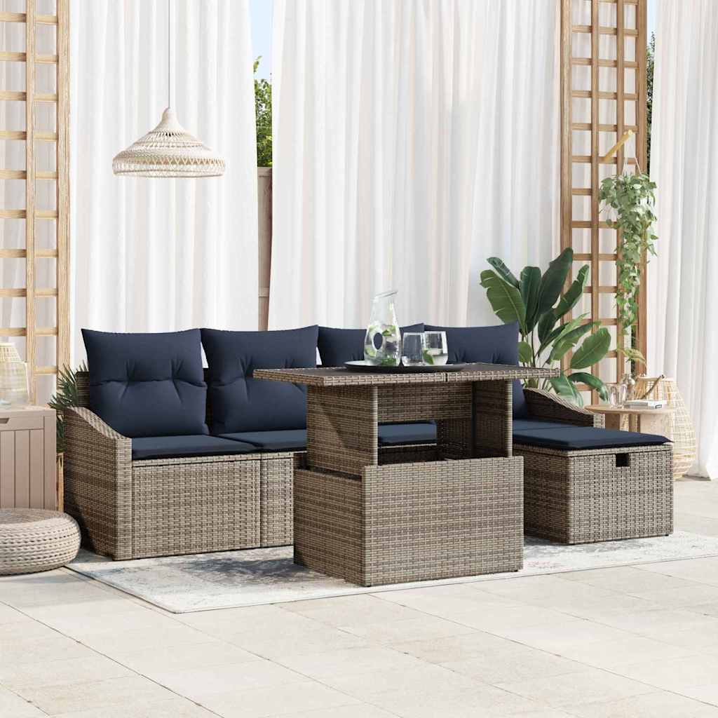 vidaXL Gartensofa-set mit Kissen 6 pcs Grau Poly-Rattan