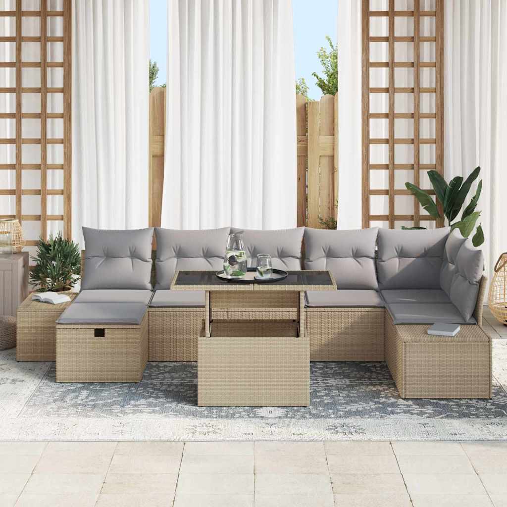 vidaXL 8-delige tuinsalonset met kussens in beige poly rattan