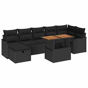 Sada zahradních pohovek s úložištěm 8 pcs Černá Poly ratan - obrázek 2