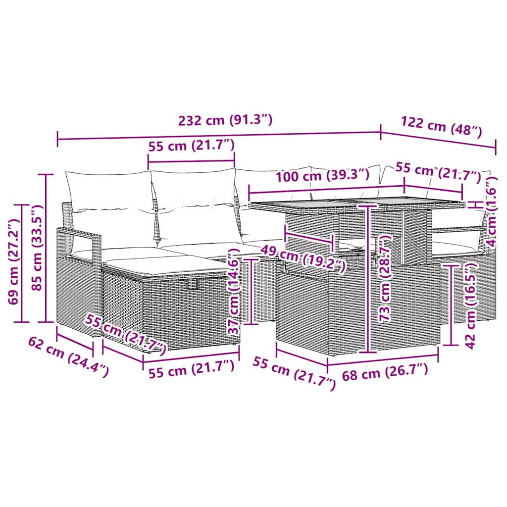 Sada zahradních pohovek 7 pcs Šedá polyratan - obrázek 17