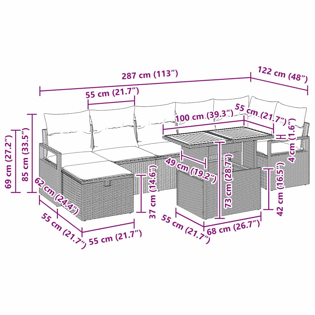 Sada zahradních pohovek 8 pcs Černá polyratan - obrázek 17