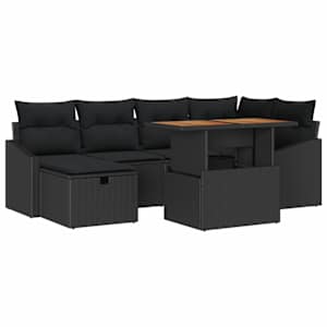 Sada zahradních pohovek 7 pcs Černá polyratan - obrázek 2