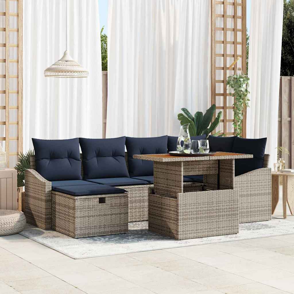 vidaXL Garten-Sofa-Set 7 pcs Grau Poly-Rattan
