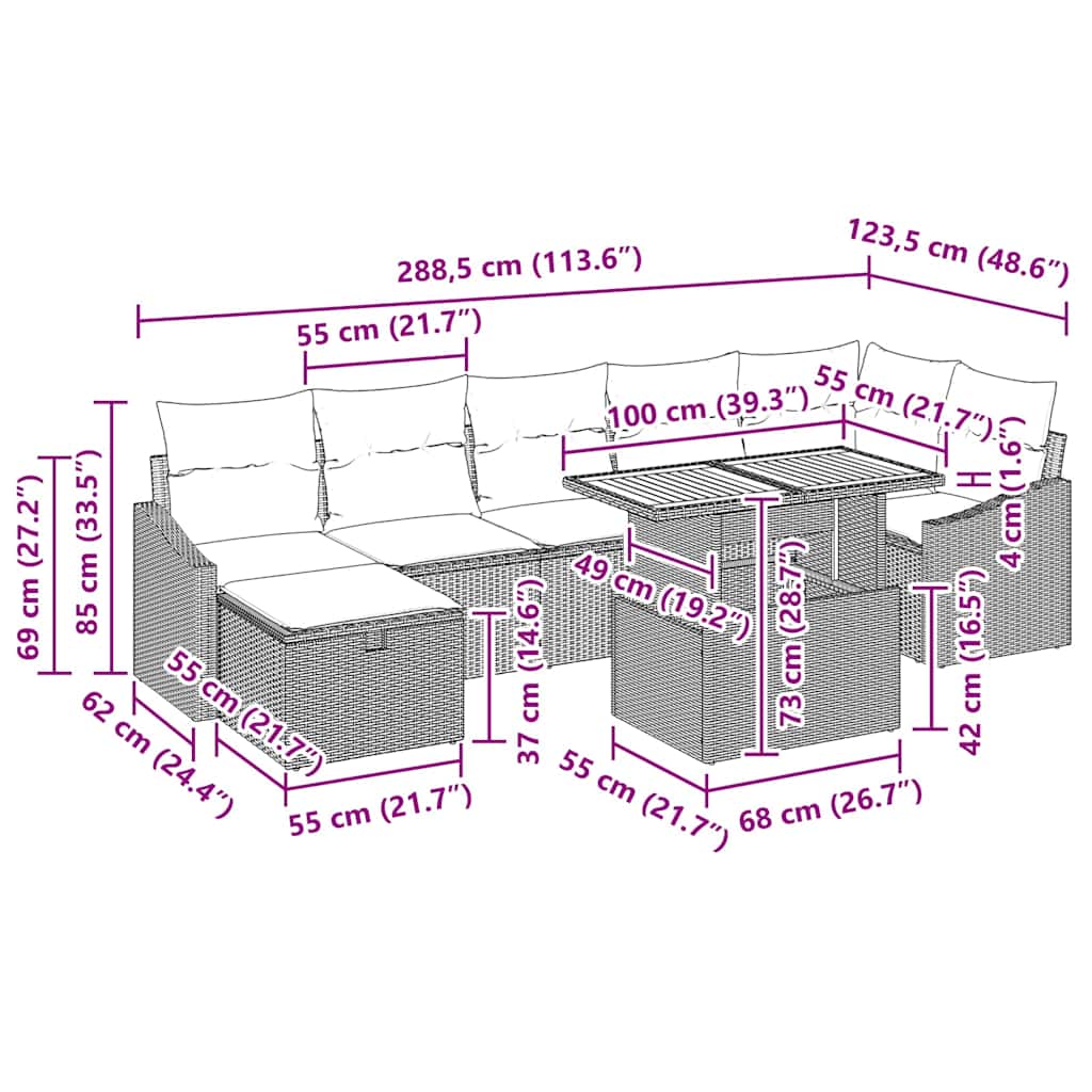 Sada zahradních pohovek 8 pcs Šedá polyratan - obrázek 17