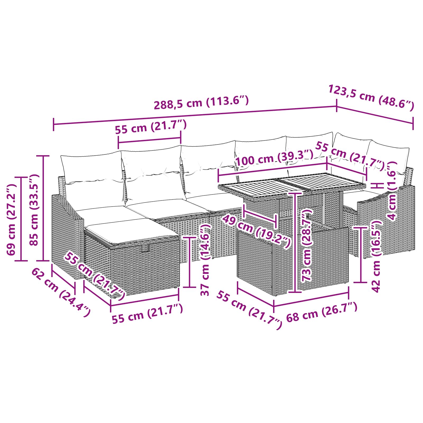 Sada zahradních pohovek 8 pcs Šedá polyratan - obrázek 17