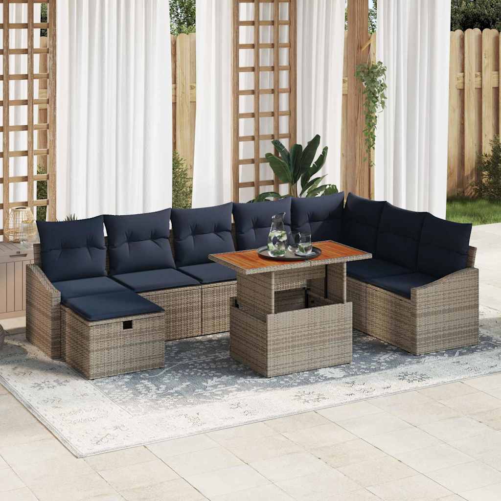vidaXL Garten-Sofa-Set 9 pcs Grau Poly-Rattan