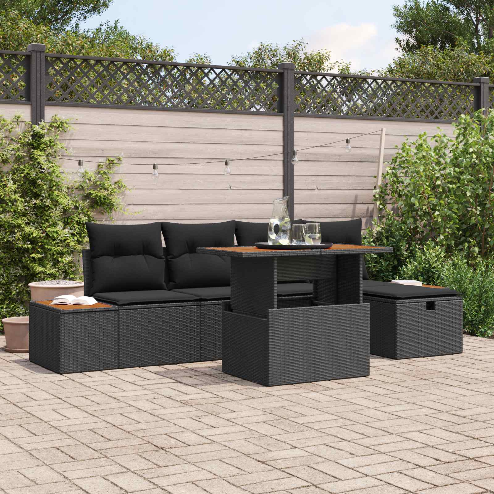vidaXL Set de canapele pentru grădină 6 pcs Negru poliratan