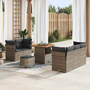 Vrtna sedežna garnitura z blazino 8 pcs Siva poli ratan