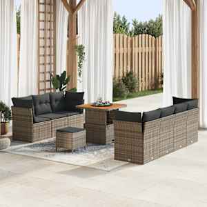 Vrtna sedežna garnitura 10 pcs Siva poli ratan