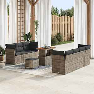 Vrtna sedežna garnitura 10 pcs Siva poli ratan