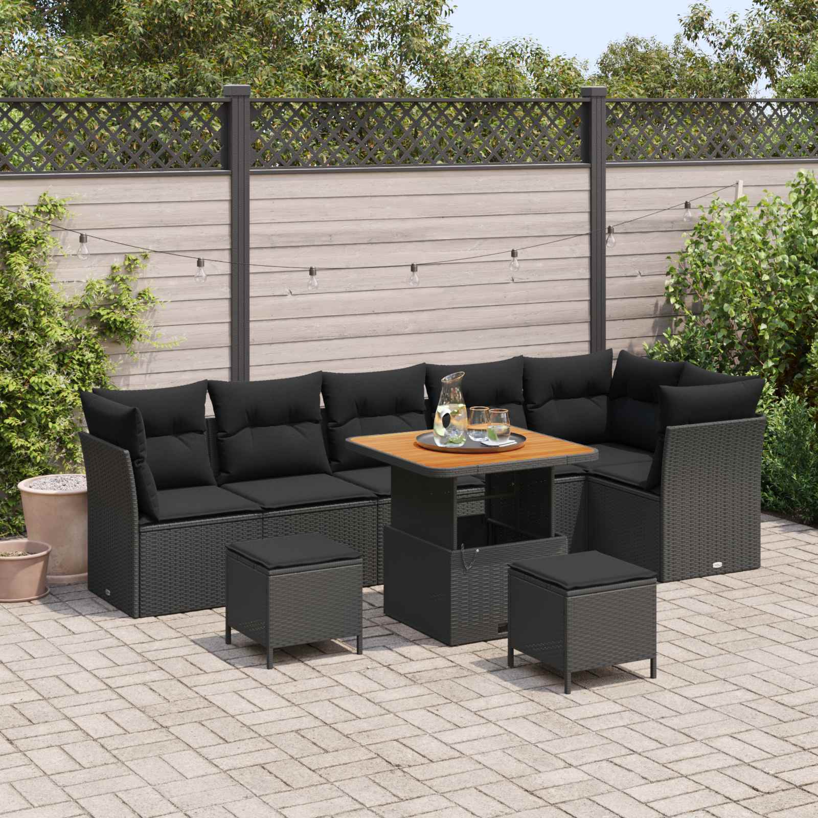 vidaXL Gartensofa-set 9 pcs Schwarz Poly-Rattan