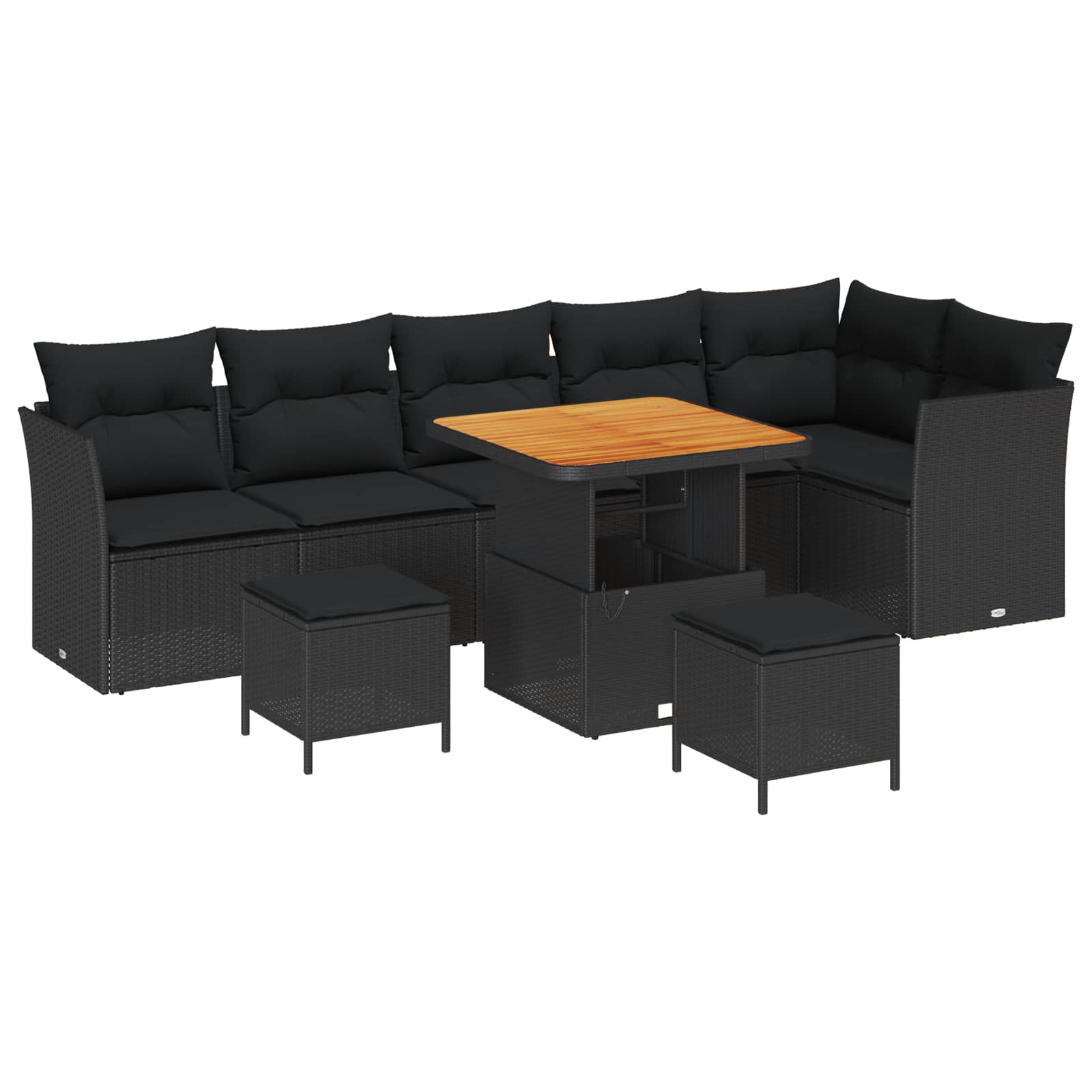 Conjunto de sofá de jardín 9 pcs Negro ratán sintético