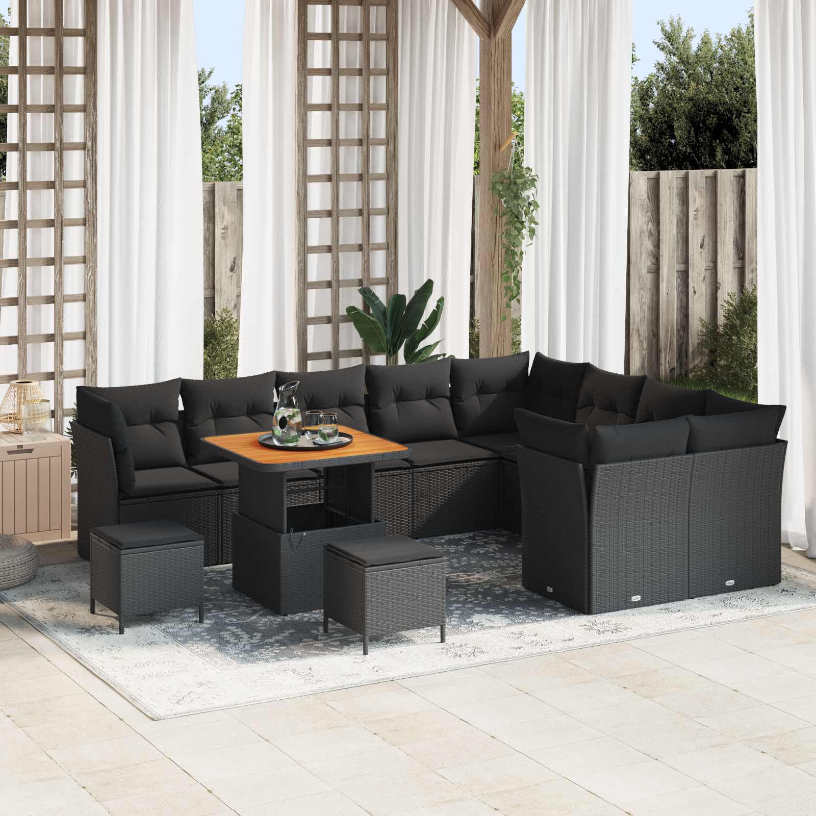 vidaXL Gartensofa-set 12 pcs Schwarz Poly-Rattan