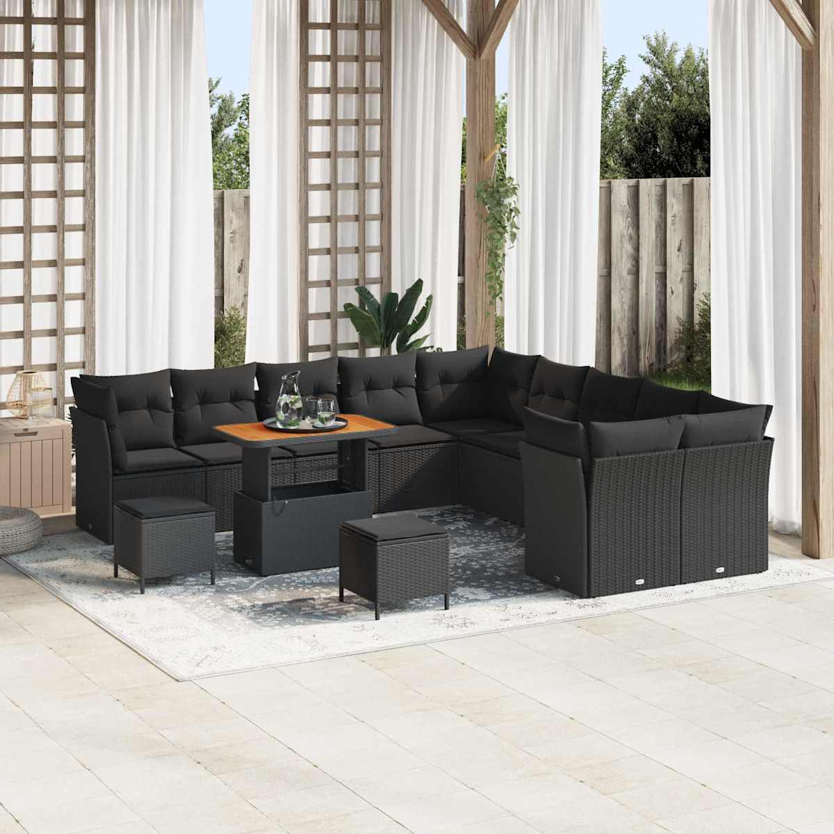Havesofa Sæt 13 stk. Sort polyrattan