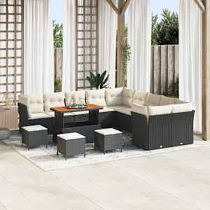 Vrtna sedežna garnitura 14 pcs Črna poli ratan