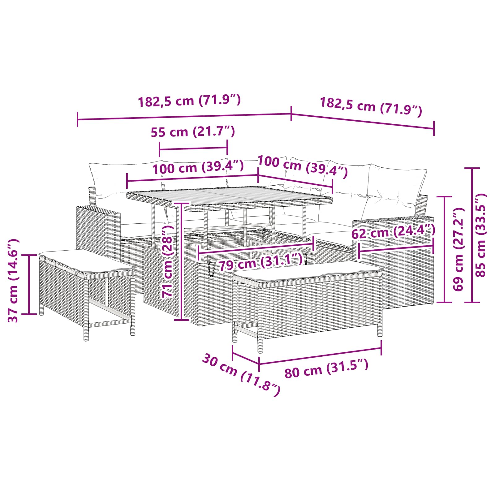 8 Stk. Have Sofa Sæt med Hynder Sort Poly Rattan Akacietræ, vidaXL 3 Stk. Have Spisesæt med Hynder Sort Poly Rattan Akacietræ 10 8721288417237 wbg