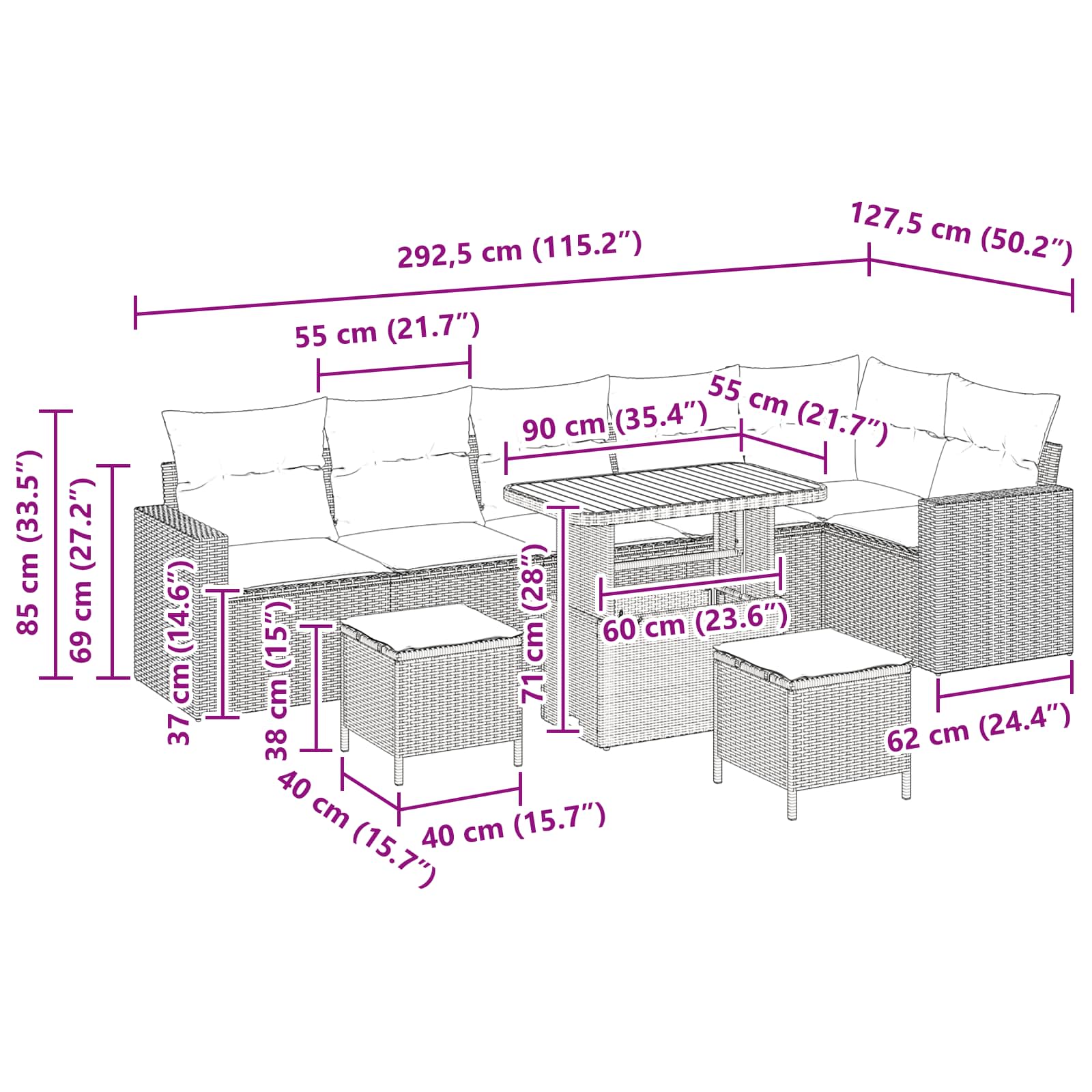9 Stk Have Sofa Sæt med Puder - Sort Poly Rattan og Akacie, vidaXL 3 Stk Have Spise Sæt med Puder - Sort Poly Rattan og Akacie 10 8721288417534 wbg