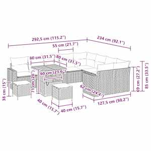 Sada zahradních pohovek 12 pcs Černá polyratan - obrázek 10