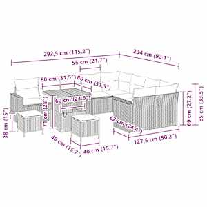 Sada zahradních pohovek 12 pcs Šedá polyratan - obrázek 10