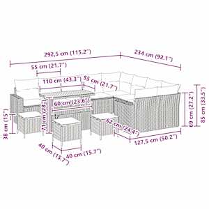 Sada zahradních pohovek 13 pcs Černá polyratan - obrázek 10