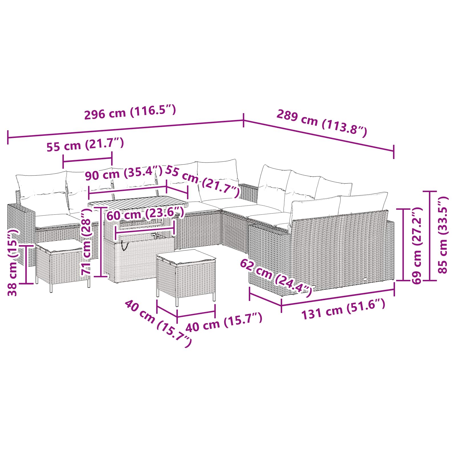 13 dele havemøbel sæt med puder sort poly rattan akacia, vidaXL 3 dele have dining sæt med puder sort poly rattan akacia 9 8721288417930 wbg