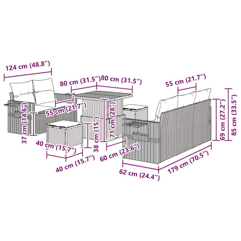 Vrtna sedežna garnitura z blazino 8 pcs Črna poli ratan - slika 13