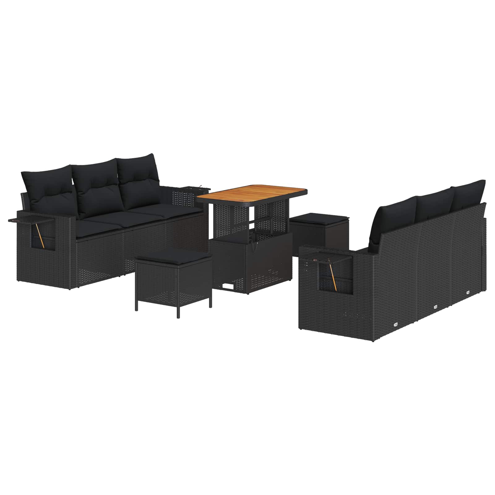 Thumbnail - vidaXL Gartensofa-set mit Kissen 9 pcs Schwarz Poly-Rattan