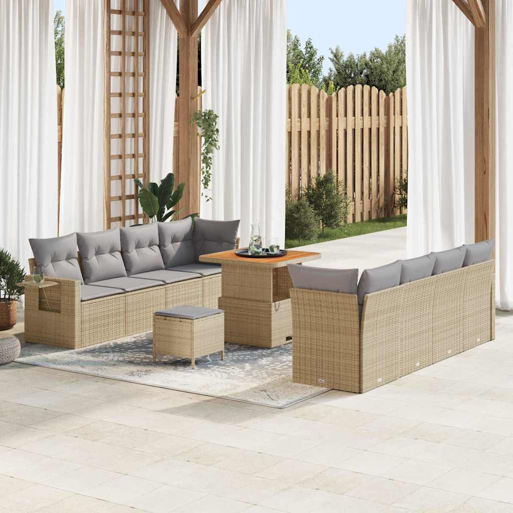 11-osaline aiadiivanite komplekt padjadega beež polü rattan akatsia