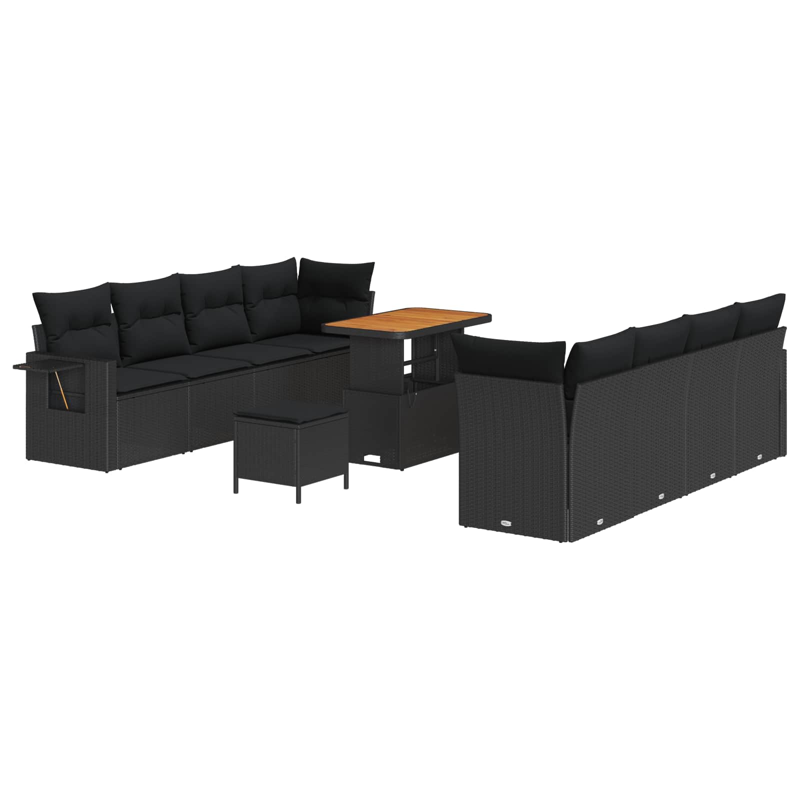 vidaXL Gartensofa-set mit Kissen 11 pcs Schwarz Poly Rattan